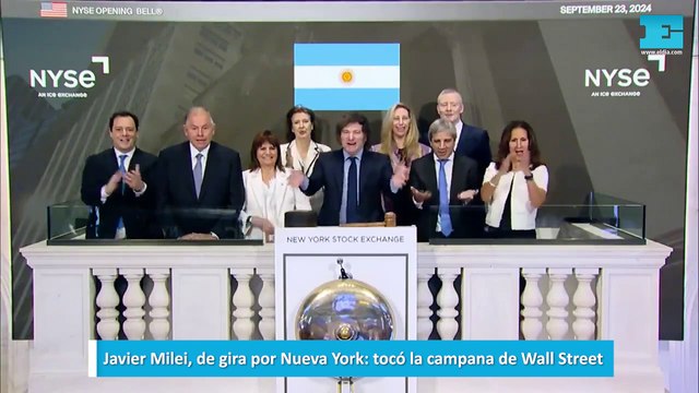 Javier Milei, de gira por Nueva York: tocó la campana de Wall Street