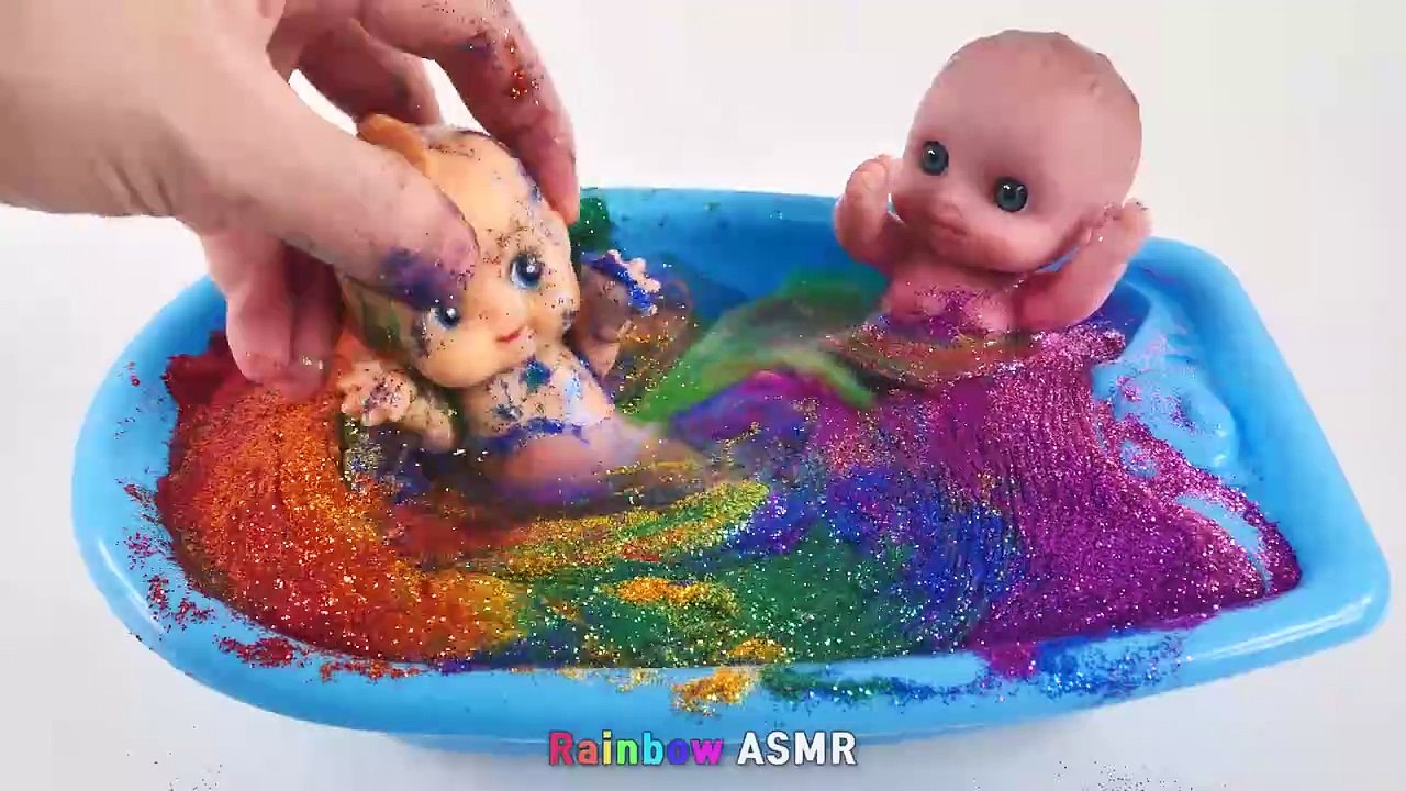 Satisfying Video l How to Make Rainbow Bathtub  with Mixing Slime from Glitter Cutting ASMR #46