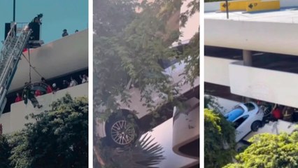 Miami: Persona queda suspendida en el tercer piso de un estacionamiento en Estados Unidos