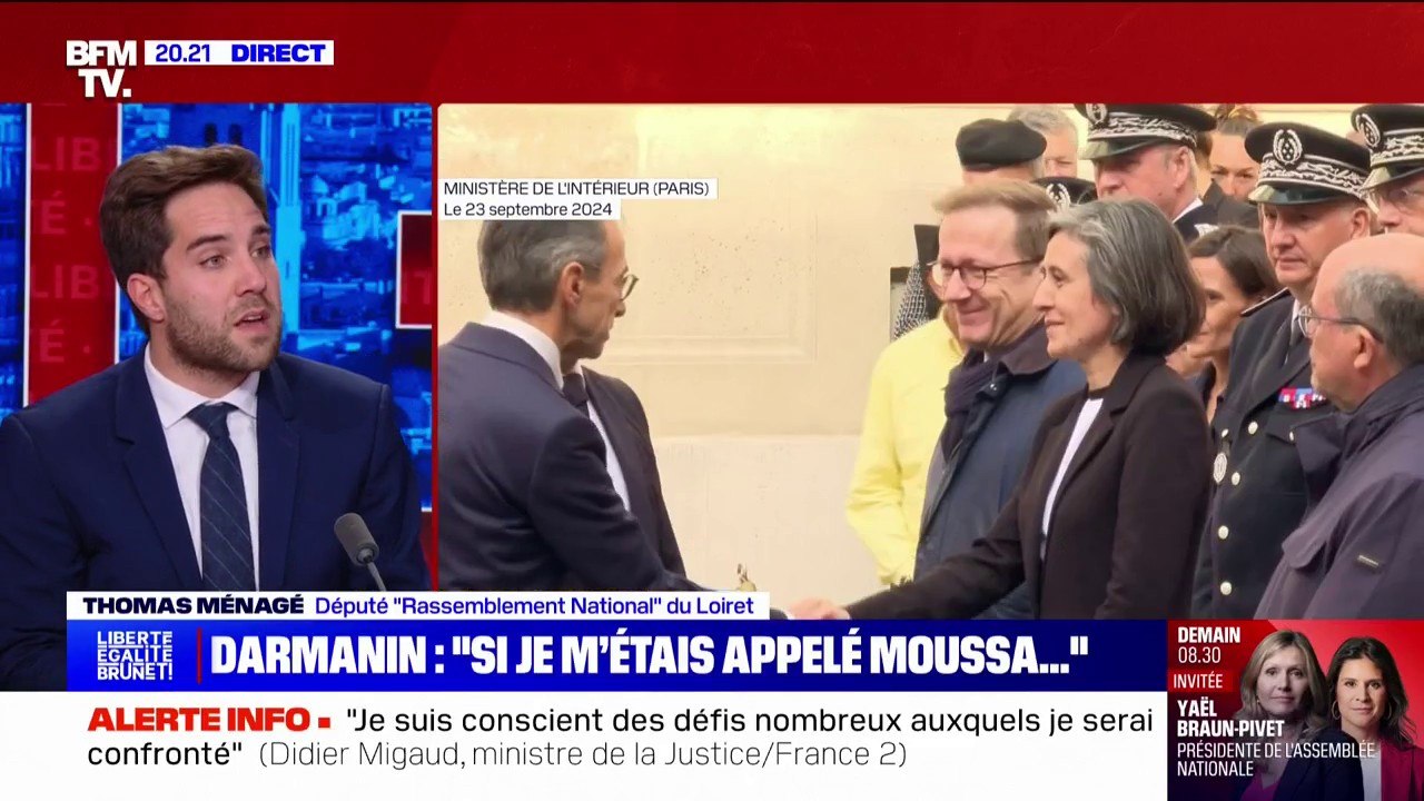 "Le même discours que la France insoumise": Thomas Ménagé (RN) évoque les propos de Gérald Darmanin sur les freins qu'il aurait connus s'il s'était appelé "Moussa Darmanin"