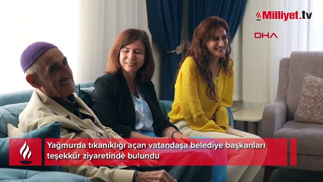 Yağmurda tıkanıklığı açan vatandaşa belediye başkanlarından teşekkür ziyareti