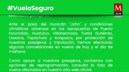 Cancelaciones de vuelo hacia Oaxaca por el huracán John