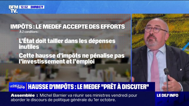 Budget 2025: le Medef prêt à accepter des hausses d'impôts, non sans conditions