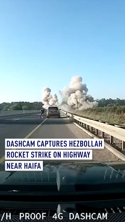 Dashcam captures Hezbollah Rocket Strike on Highway Near Haifa