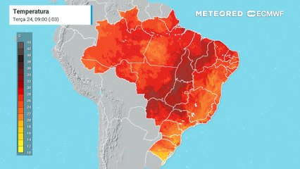 Previsão de temperaturas até Quarta-Feira (25).