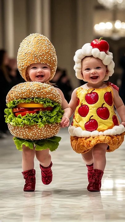 Cutest Baby Fashion Show Featuring Food-Themed Outfits  #KidsFashion #RunwayShow #AI #YouTubeShorts