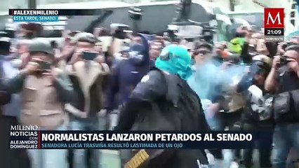 Protesta de normalistas de Ayotzinapa frente al Senado deja senadora herida