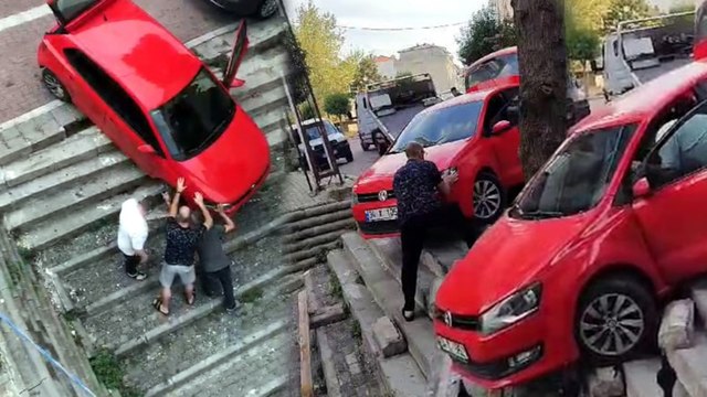 Manevra yaparken kendini merdivende buldu: Elleriyle durdurmaya çalıştılar...