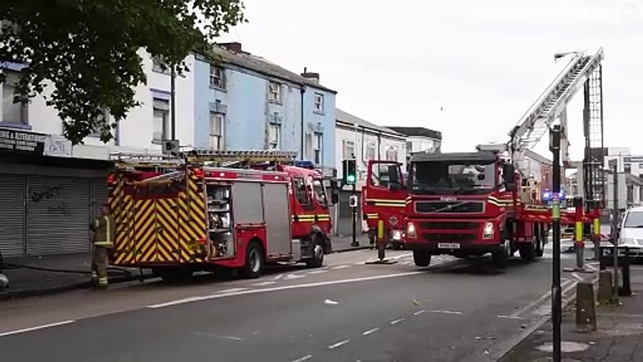 Scenes from the building fire off Stafford Street, Walsall