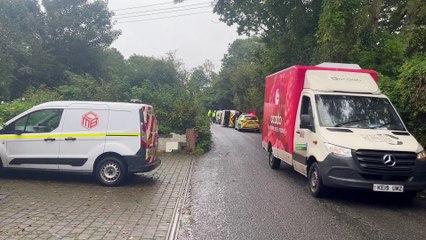 Police at the scene of overturned van near Wellington