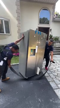 Bringing inside The House Up The Staircase a 36 inch Wide Frigidaire Fridge Using the Shoulder Dolly Straps Follow For More Videos Have ...!!