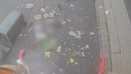 Moment refuse workers narrowly dodge exploding bin lorry caught on camera