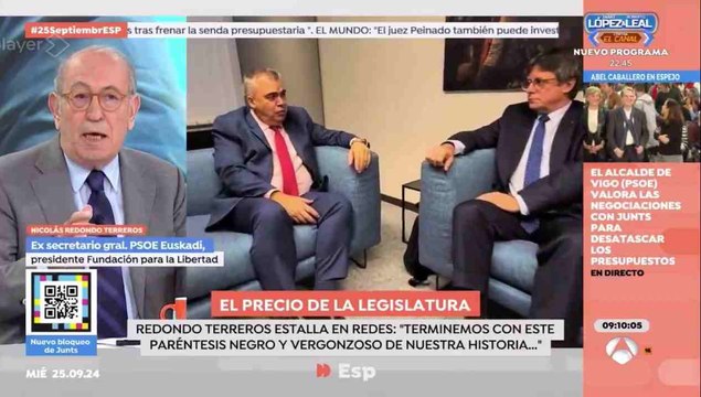 Nicolás Redondo vuelve a cargar contra Sánchez por bajarse los pantalones con Puigdemont