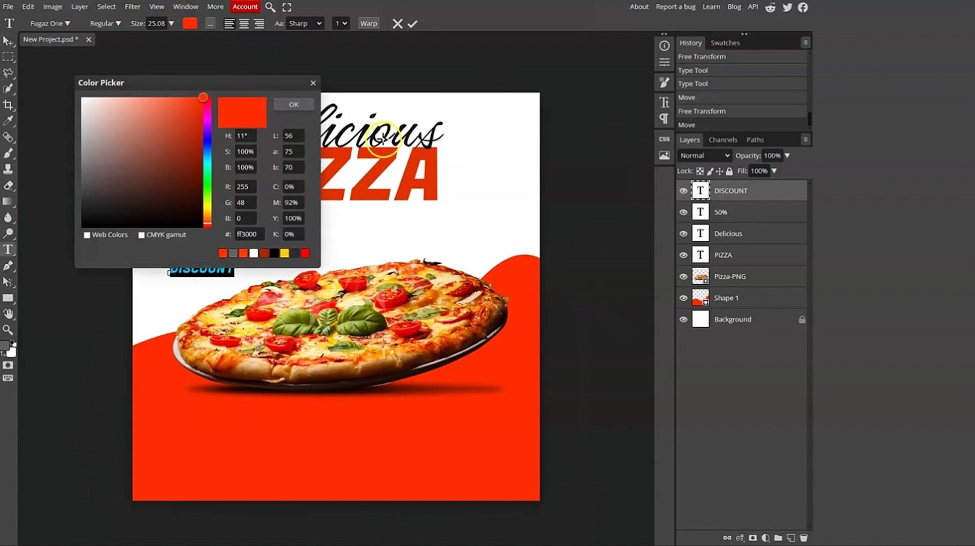 Pizza Poster Design in Photopea l Photopea Tutorial l easy canva