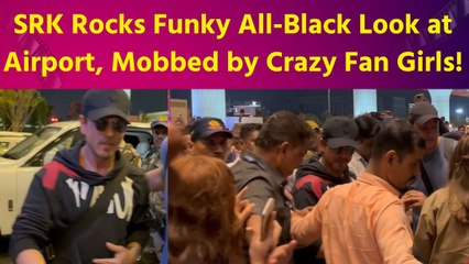 SRK Rocks Funky All-Black Look at Airport, Mobbed by Crazy Fan Girls!