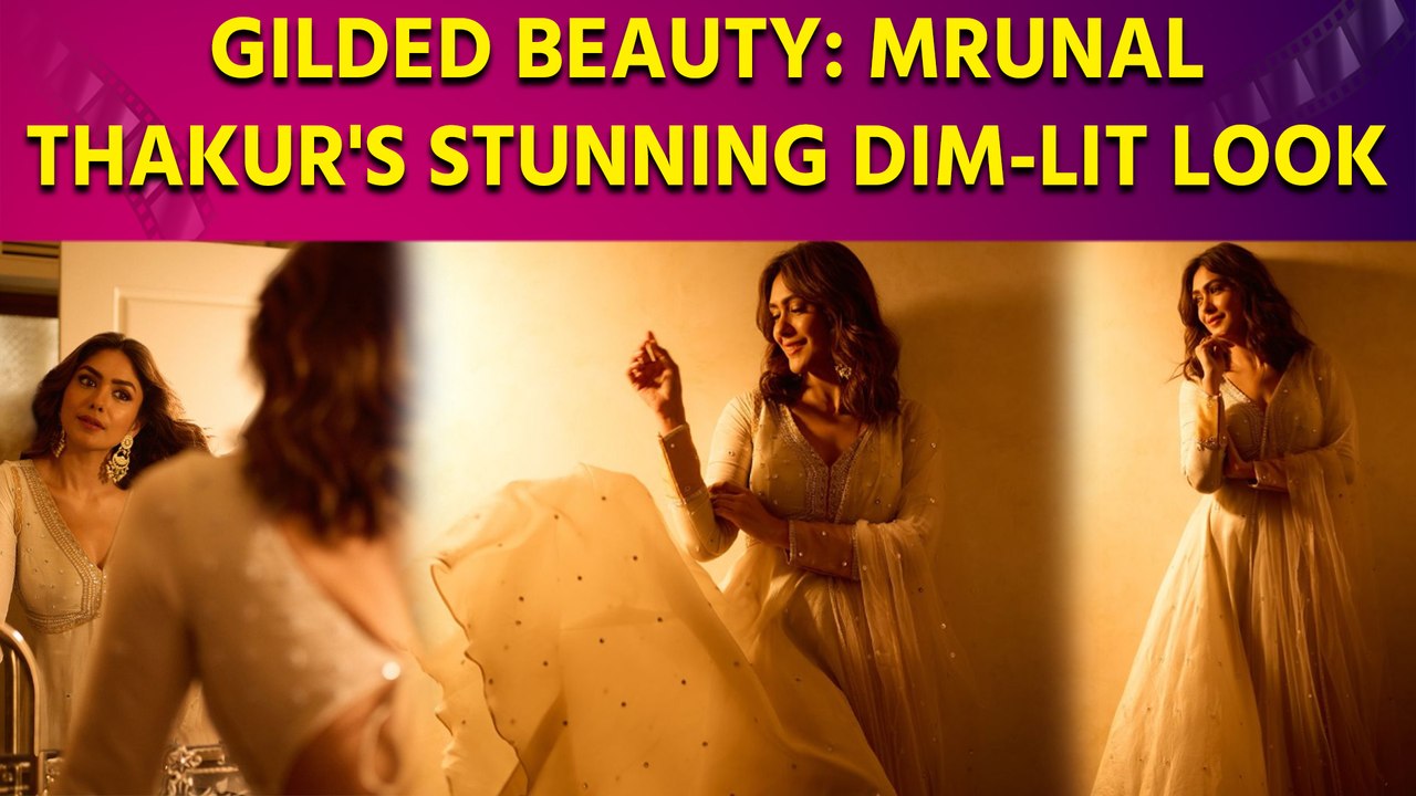 Gilded Beauty: Mrunal Thakur's Stunning Dim-Lit Look