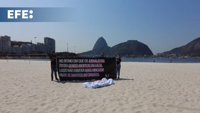 RSF protesta en Brasil por los periodistas asesinados en Gaza