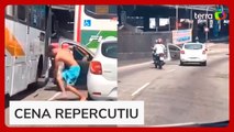 Motorista desce de carro para confrontar motoboy, e veículo desgovernado causa acidente no RJ