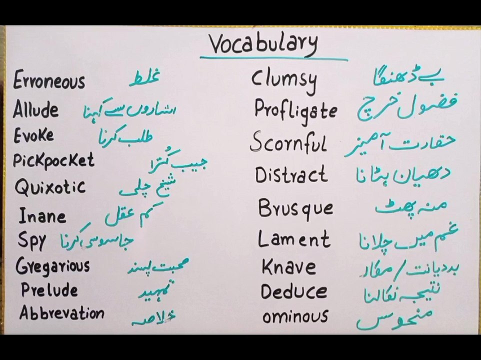 Vocabulary words - Daily use vocabulary words - English Notes