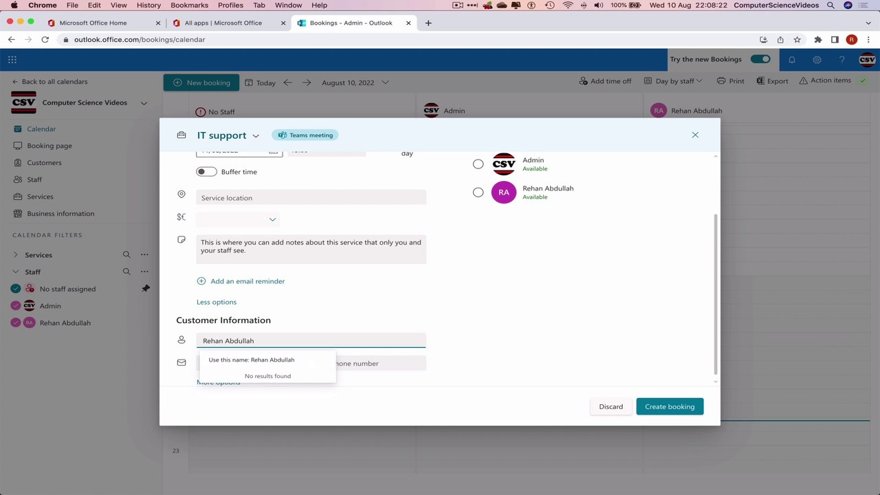 How to USE Microsoft Bookings for Office 365 On a Mac - Tutorial 2 - Create Booking - Basic Tutorial
