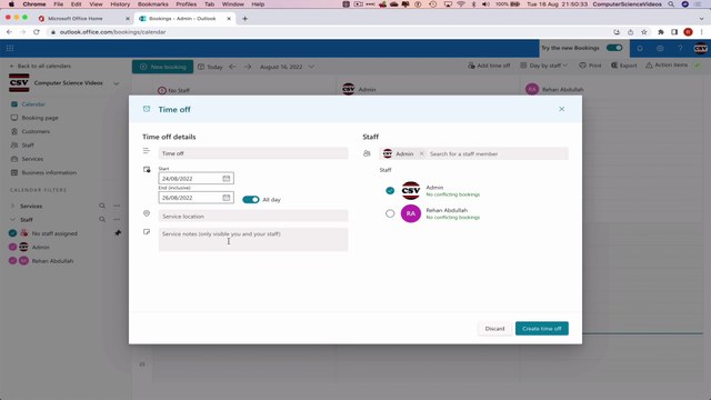 How to USE Microsoft Bookings for Office 365 On a Mac - Tutorial 6 - Add Time Off - Basic Tutorial