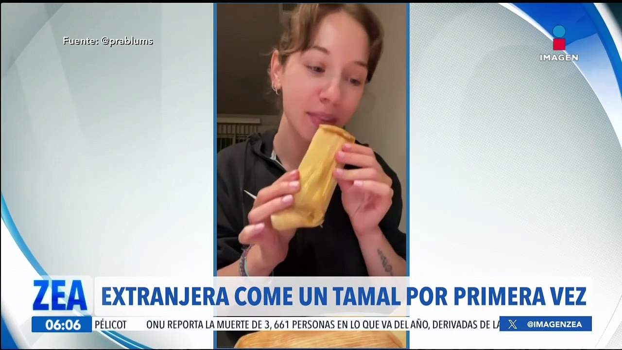Joven extranjera se vuelve viral al comerse un tamal por primera vez