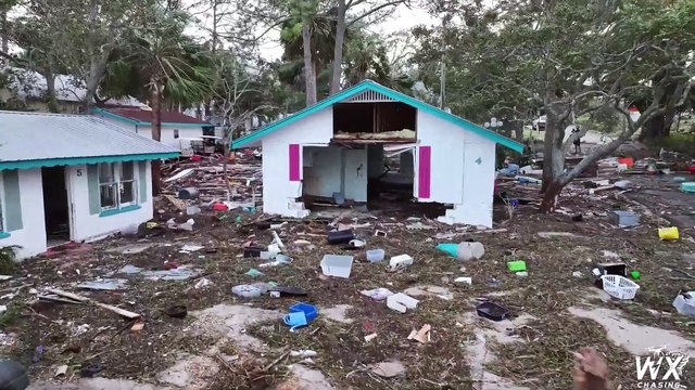 Hurricane Helene - Cedar Key storm surge aftermath -Drone