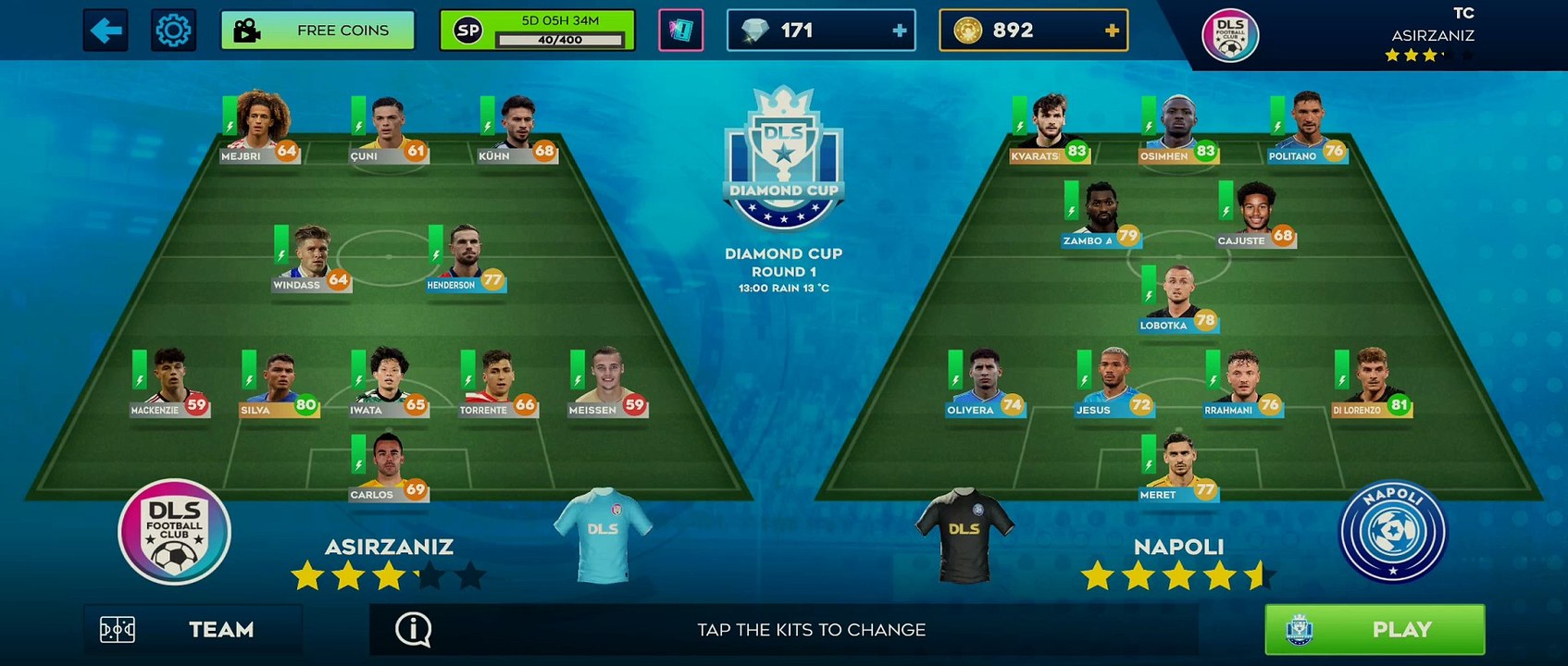 ASIRZANIZ VS NAPOLI -RAUL TORRENTO, MARVIN CUNI, THIAGO SILVA, JACK MACKENZIE, NICOLAS KUHN, OSIMHEN