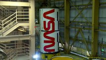 Time-Lapse Of Artemis 2 Rocket Booster Having The NASA Worm Logo Painted