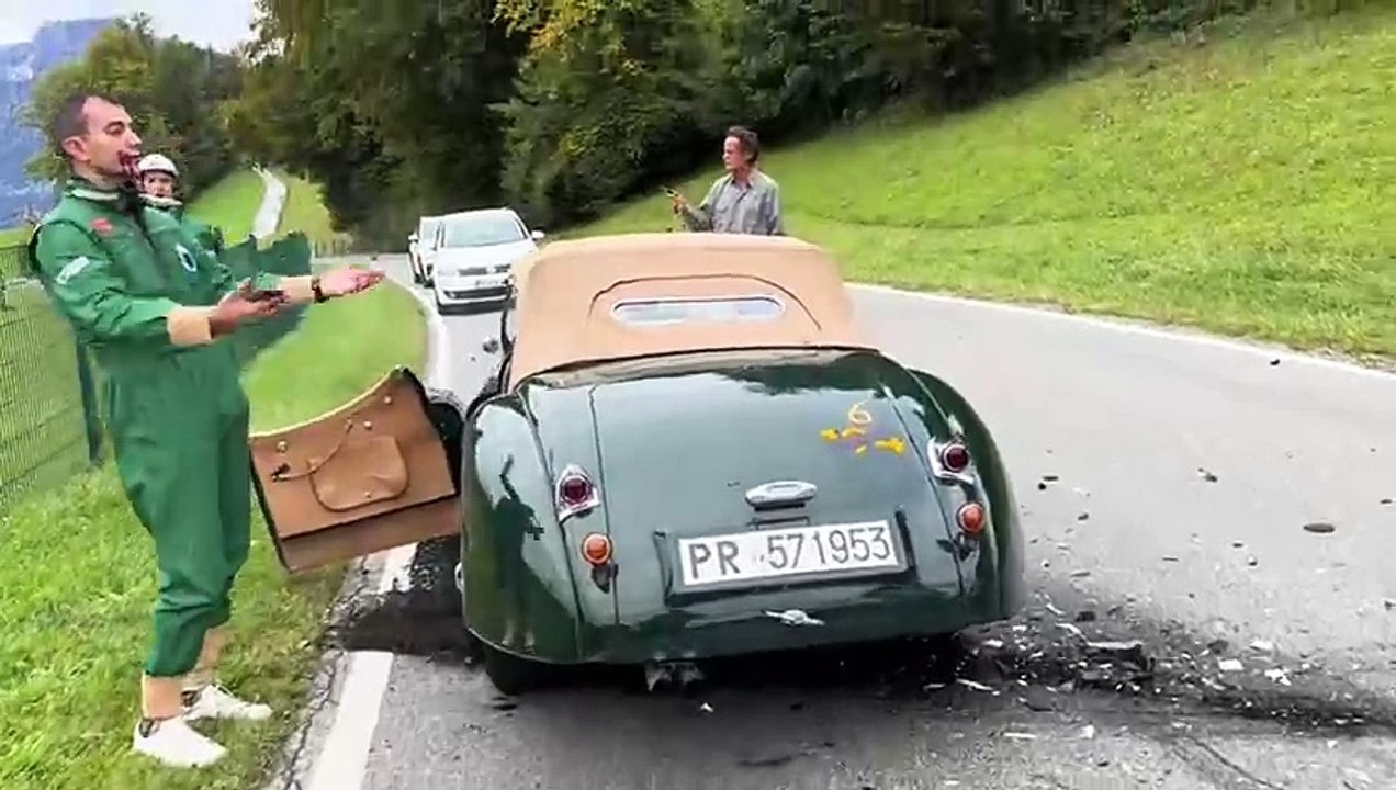 A woman on the phone and not paying attention to the road drove into a 1948 Jaguar XK120