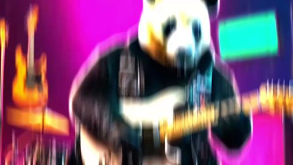 Panda playing Rock Band music