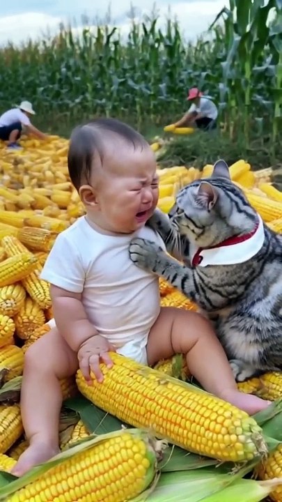 The baby's parents were busy harvesting corn and had no time to take care of the baby. The baby cr