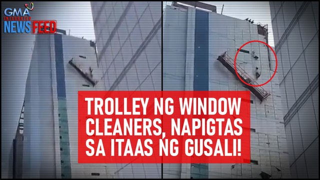 Trolley ng window cleaners, napigtas sa itaas ng gusali! | GMA Integrated Newsfeed