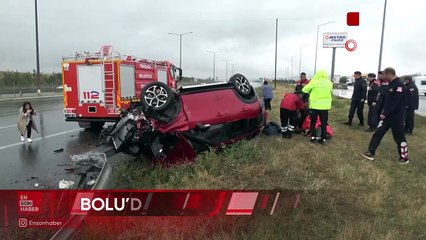 Bolu'da ciple çarpışan otomobil takla attı