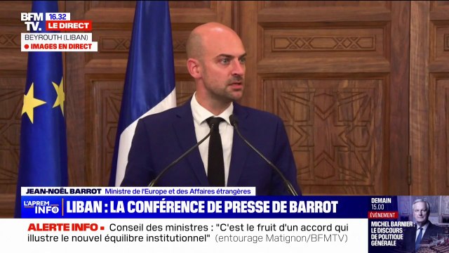 Jean-Noël Barrot (ministre des Affaires étrangères): J'ai choisi de consacrer mon premier déplacement bilatéral au Liban, pays ami de la France (...) pris dans une guerre qu'il n'a pas choisie