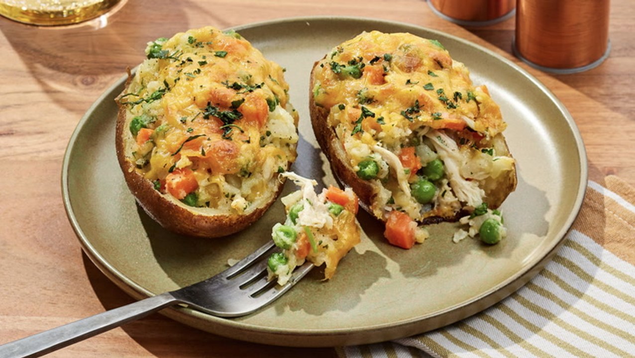 Twice Baked Chicken Pot Pie Potatoes