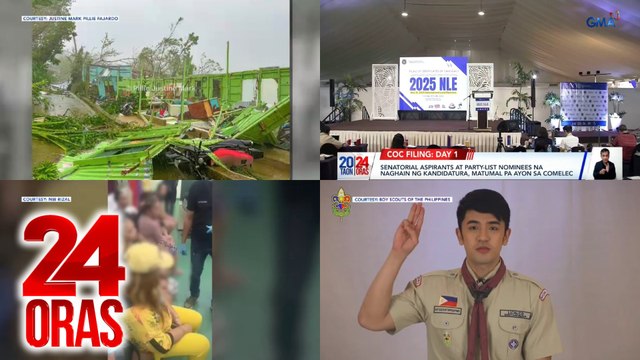 24 Oras: (Part 1) Hagupit ng Supertyphoon Julian at mga lugar na isinailalim sa state of calamity; Senatorial aspirants at party-list nominees na naghain ng kandidatura; David Licauco, bagong ambassador ng Boy Scout of the Philippines, atbp.