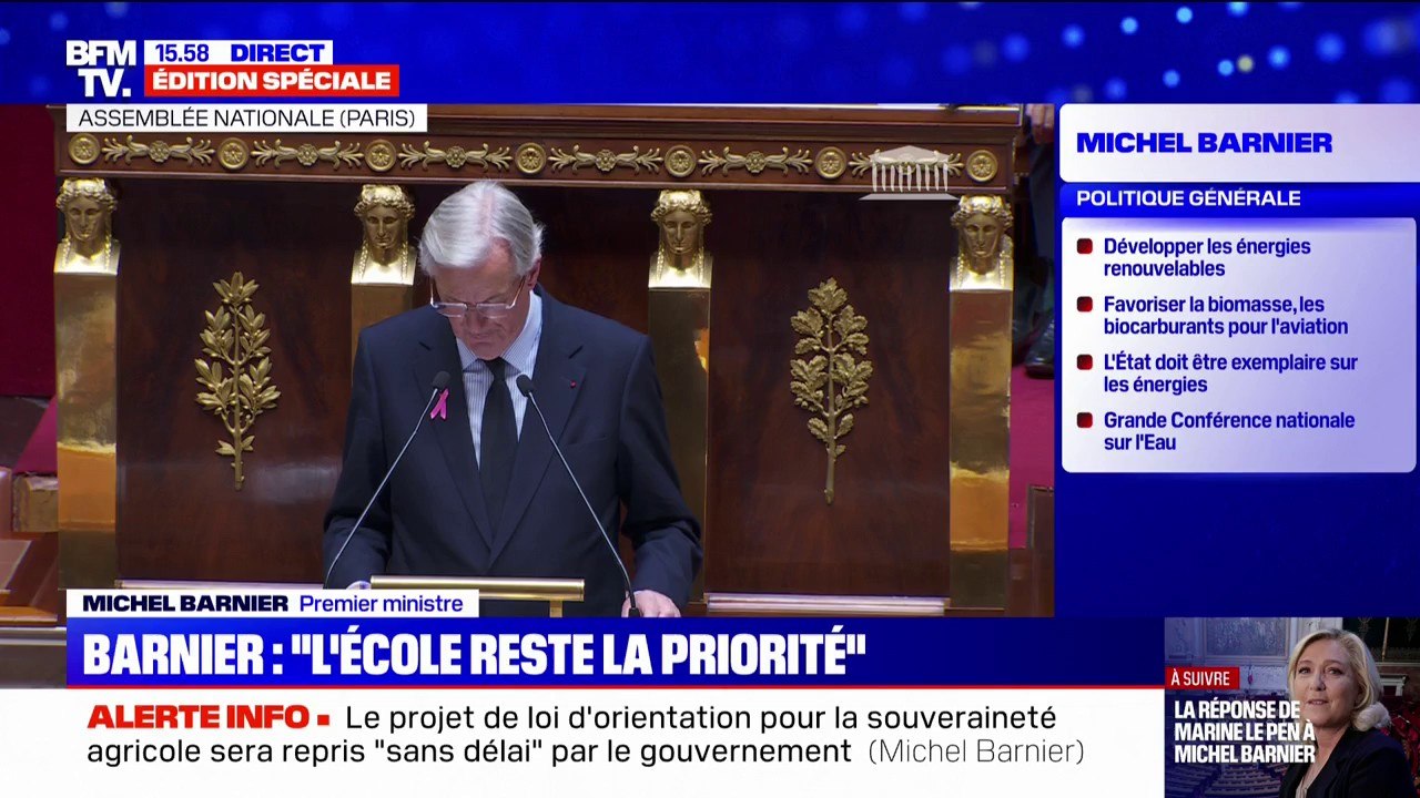 Services publics: “L’école, voilà qui restera la priorité”, indique Michel Barnier, qui dresse sa politique en matière d’éducation