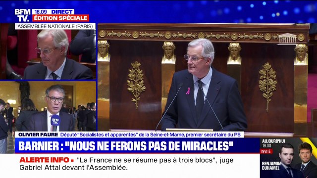 Michel Barnier devant l'Assemblée: Un discours qui alternait entre impuissance et résignation , pour Olivier Faure (PS)