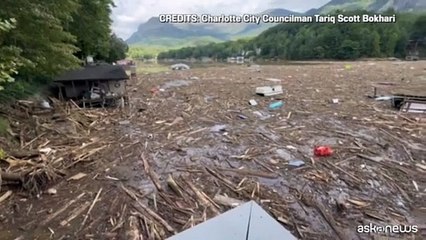 Usa, un lago intero riempito di detriti dall'uragano Helene