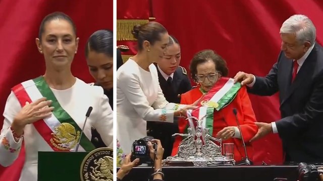 Claudia Sheinbaum recibe la banda presidencial de las manos de Ifigenia Martínez en presencia de AMLO