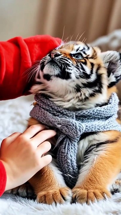 Do you think this scarf adds to his cuteness_ #tiger#shorts#nature#funny#cute