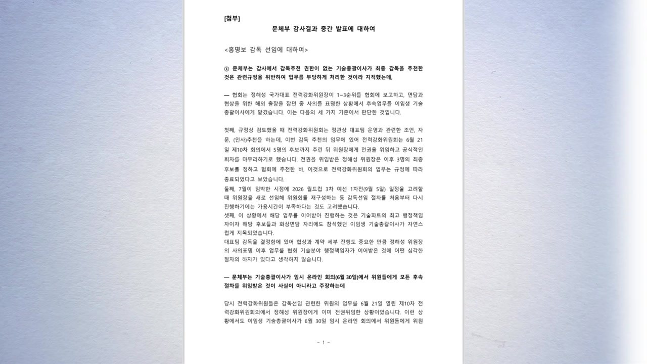 축구협회, 문체부 감사 내용 정면 반박 "심각한 오해에서 비롯" / YTN
