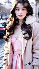 Stunning Lady in Pink Captures Winter's Beaut
