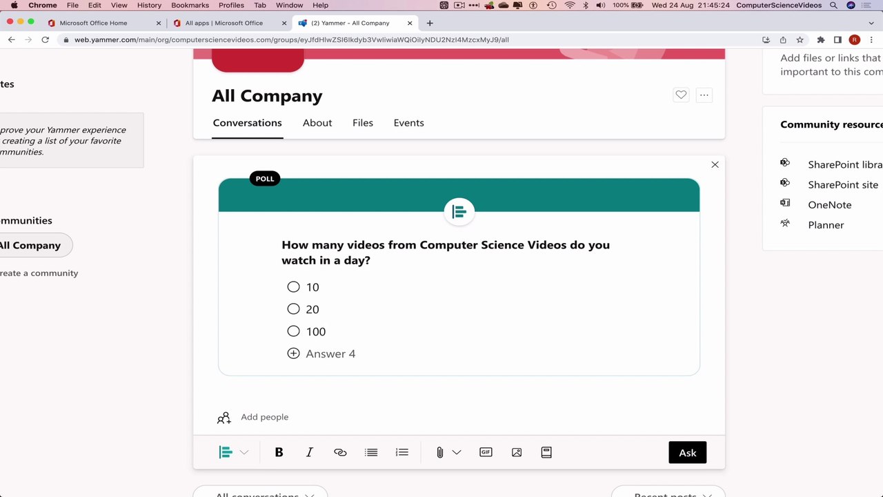 How to USE Microsoft Yammer for Office 365 On a Mac - Tutorial 7 - Voting Poll - Basic Tutorial