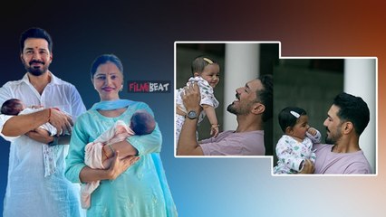 Rubina Dilaik  ने दिखाया बेटियों का चेहरा, बिंदी लगाए एधा और जीवा, पापा की गोद में खेलती दिखीं लाडली