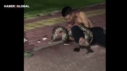 Sarhoş adam pitonla bu halde görüldü, ağızları açık bıraktı