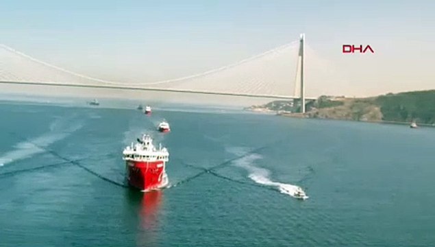 İstanbul - Oruç Reis Araştırma Gemisi İstanbul Boğazı'ndan geçiyor-1 //Havadan görüntüler