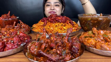 CHICKEN SCHEZWAN RICE & CHICKEN SCHEZWAN NOODLES MIX, SPICY CHICKEN LOLLIPOP, CHILLI CHICKEN,MUKBANG