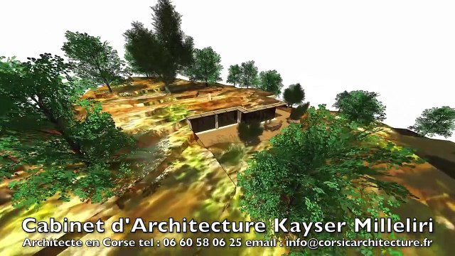 Villa troglodyte écologique contemporaine en Corse du Sud, semi-enterrée sur son terrain en pente